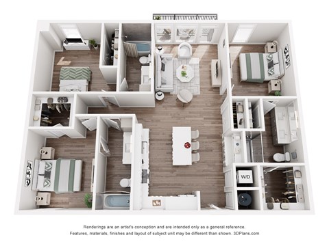 Floor plan for 3 beds, 3 baths, 1396 sqft